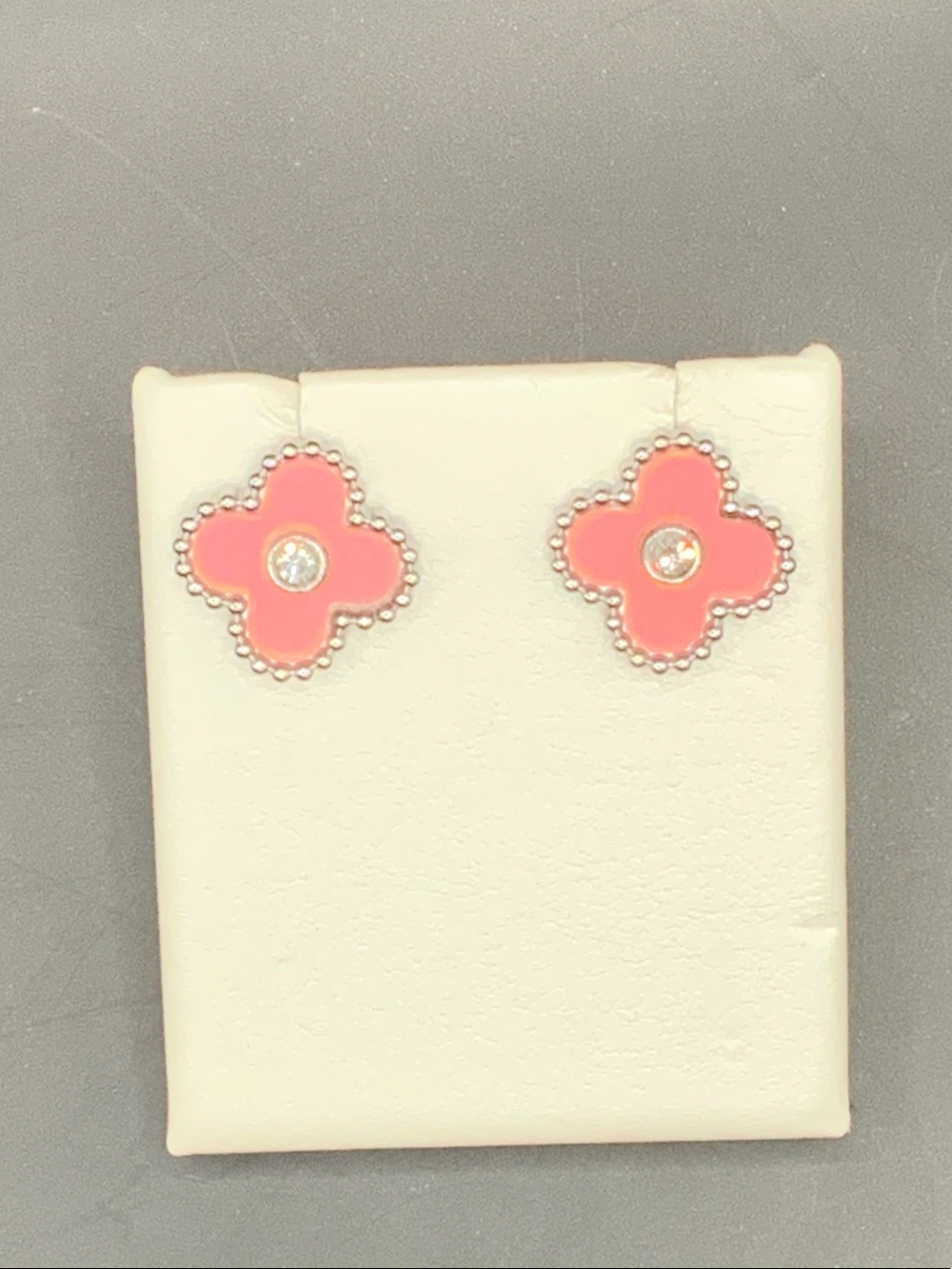 Pink Clover Stud Earrings with Crystal Accent
